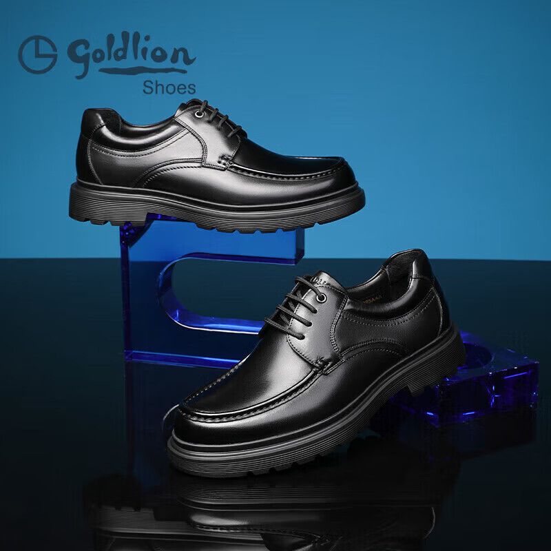 Goldlion Men's Shoes, Business Casual Shoes, Fashionable Lightweight Leather Shoes, Comfortable And Durable Derby Shoes G521330295AAA Black Size 37