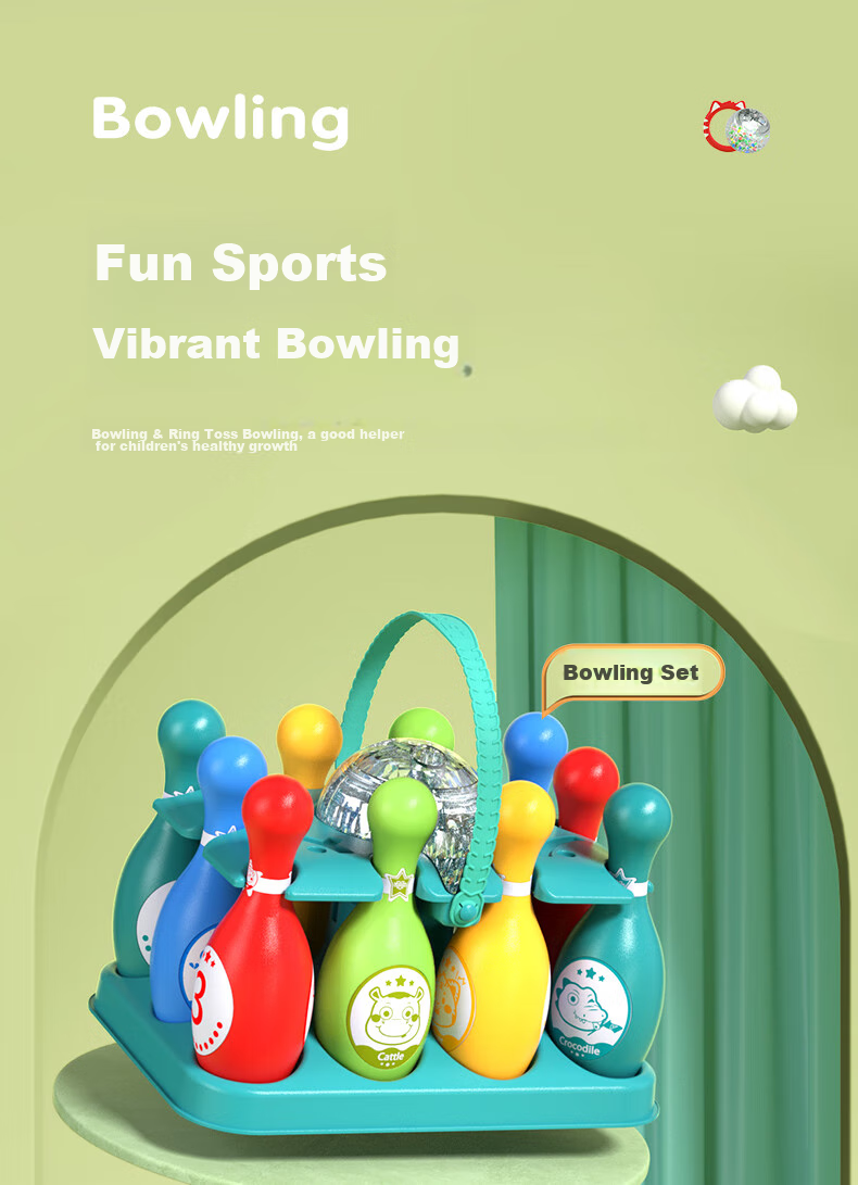 Hongdeng Children's Cartoon Bowling Set Large Size Indoor Sports Early Education Toy for Boys Girls Toddlers Birthday Gift 1