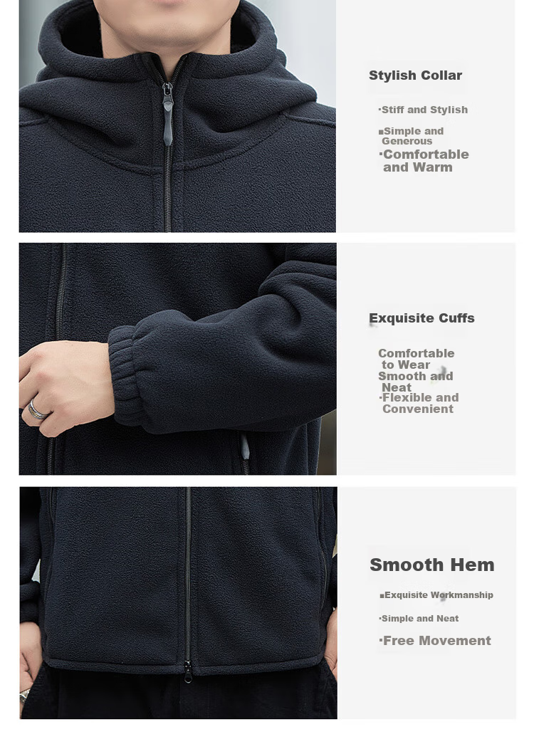 JEEP Men's Fleece-Lined Thick Warm Cardigan Jacket, Loose-Fitting Men's Clothing, Navy Blue, Size M 3