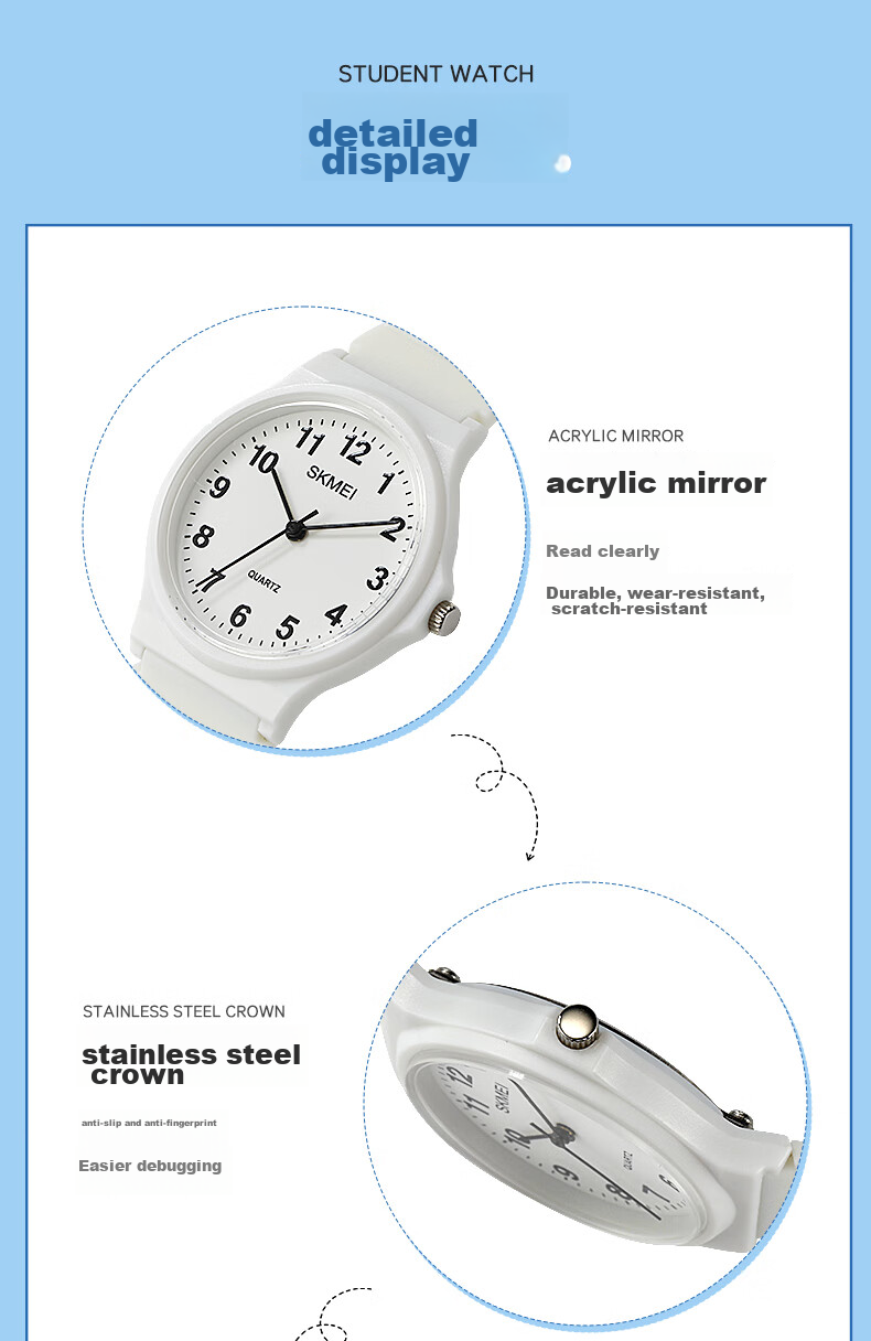 Skmei Student Children's Watch for Middle And High School Students, Teenagers, Silent Pointer, Civil Service Exam Watch, Quartz Birthday Gift 1419 8
