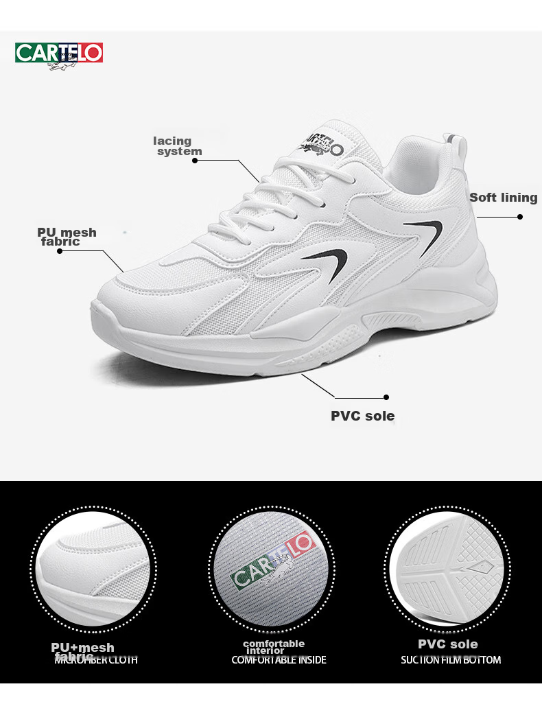 CARTELO Men's Shoes, Summer 2026 Mesh Shoes, Men's Fashionable Casual Shoes, Breathable Sports Dad Shoes, Beige, Size 42 5