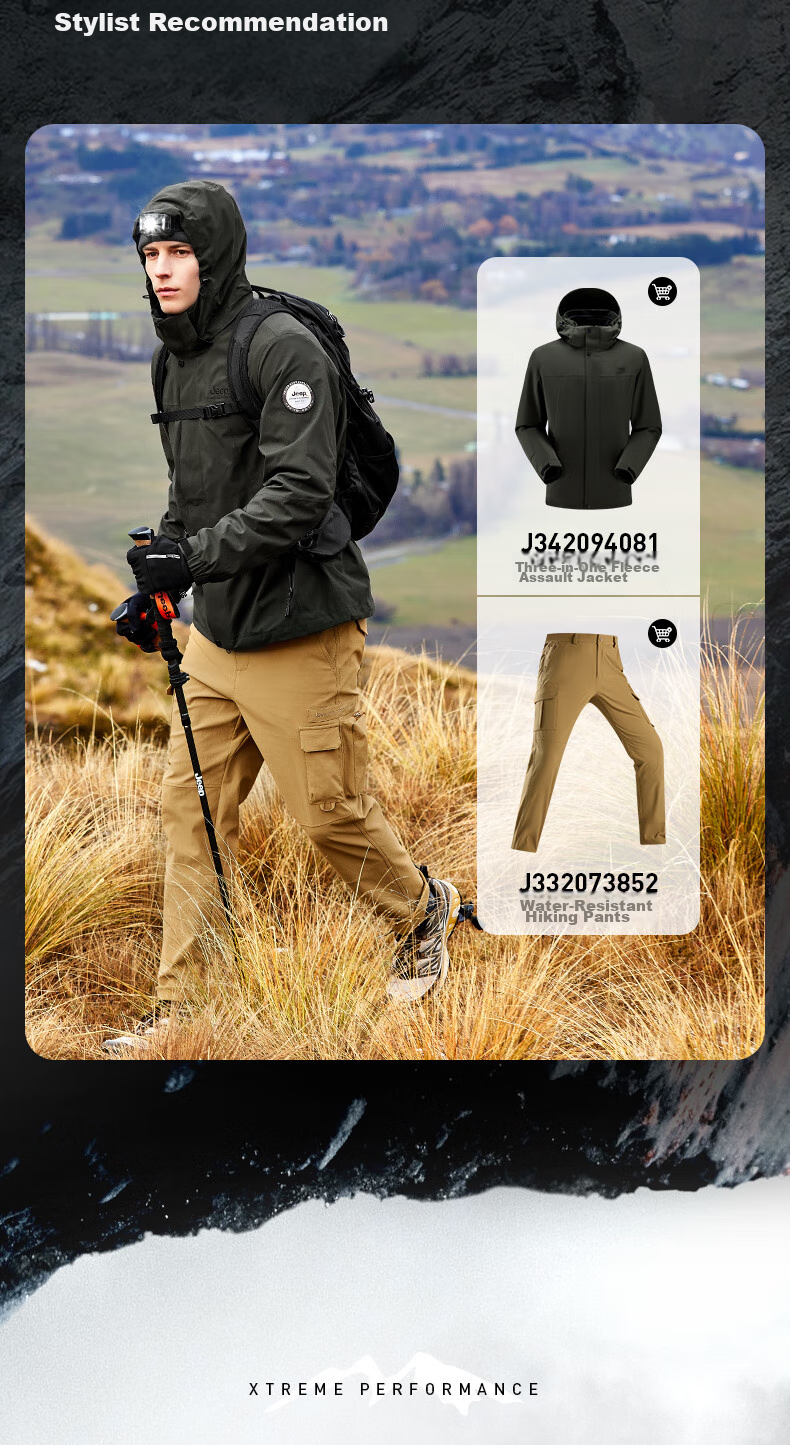 Jeep Men's Three-In Jacket, Outdoor Windproof And Waterproof, Detachable Fleece, Mountaineering Coat, 081 Brand, Black, Size M 9