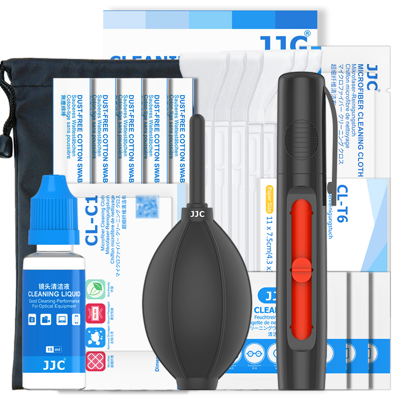 JJC Camera Cleaning Kit: Lens Cleaning, Air Blower, CMOS Sensor Cleaning Swab, Eyeglass Cloth, Lens Paper, Wet Wipes, Lens Pen, Cotton Swabs, Cleaning Solutio