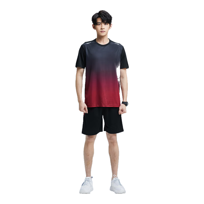 BURUITE Men's Sports Set, Summer Fitness Clothing, Quick-Dry Short-Sleeve T-Shirt, Basketball Badminton Training Shorts, Running Gear