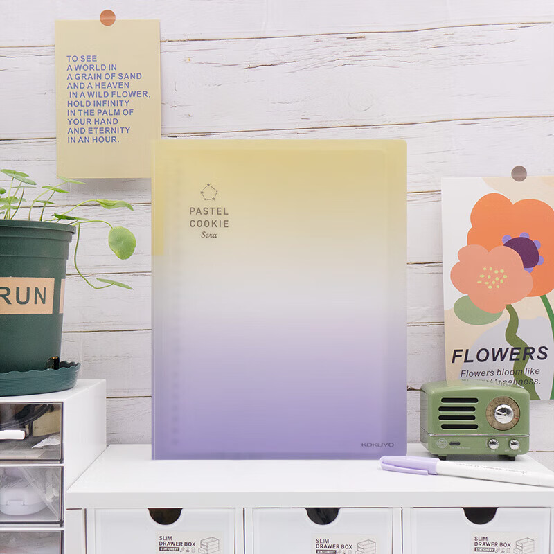 KOKUYO Light Color Cookie, Clear Sky, A4 Loose-Leaf Notebook with Large Capacity, Journal with 5 Divider Pages Included, 40 Sheets Lined Pages, Light Yellow And Purple, WSG-RUVP10YV