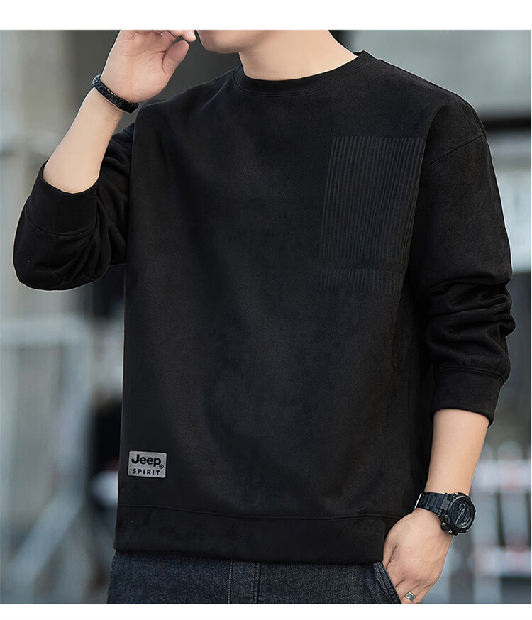 JEEP SPIRIT Men's Sweatshirt, Autumn And Winter Suede Long-Sleeve T-Shirt, Casual Loose Trendy Top for Me 17