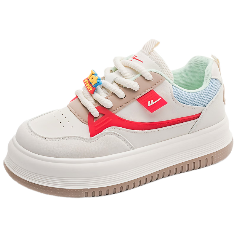 Warrior Official Women's Casual Shoes 2026 Summer New Thick Sole White Sneakers Breathable Shoes for Women Beige Red Blue Size 37
