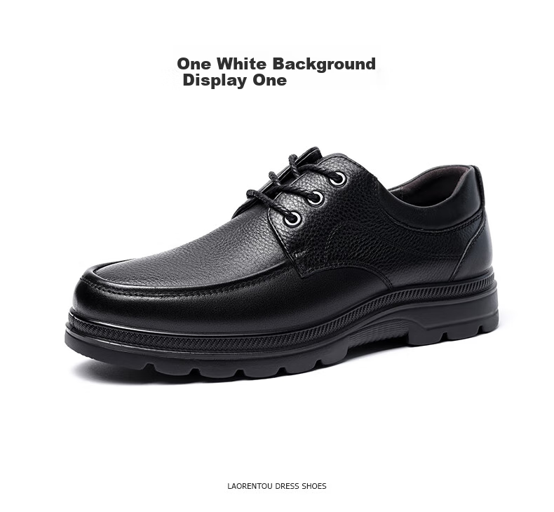 LAORENTOU Men's Leather Shoes, Business Casual Low-Top Shoes, Top-Grain Cowhide Lace-Up Thick-Soled Breathable Dad Shoes, 260279, Black, Size 44 12