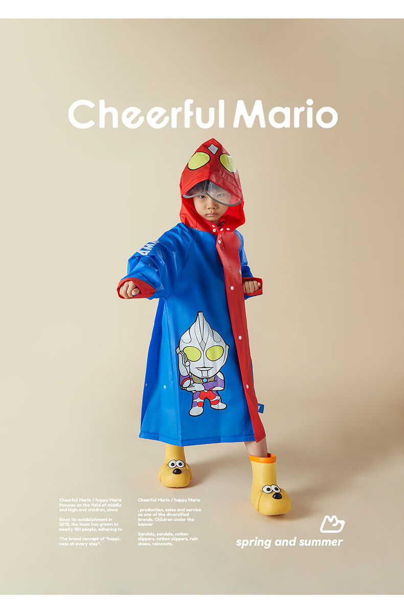 Cheerful Mario Ultraman Children's Raincoat for Boys 2024 Waterproof Full-Body with Backpack Space for Toddlers, Kids, Kindergarten School Rain Poncho 15