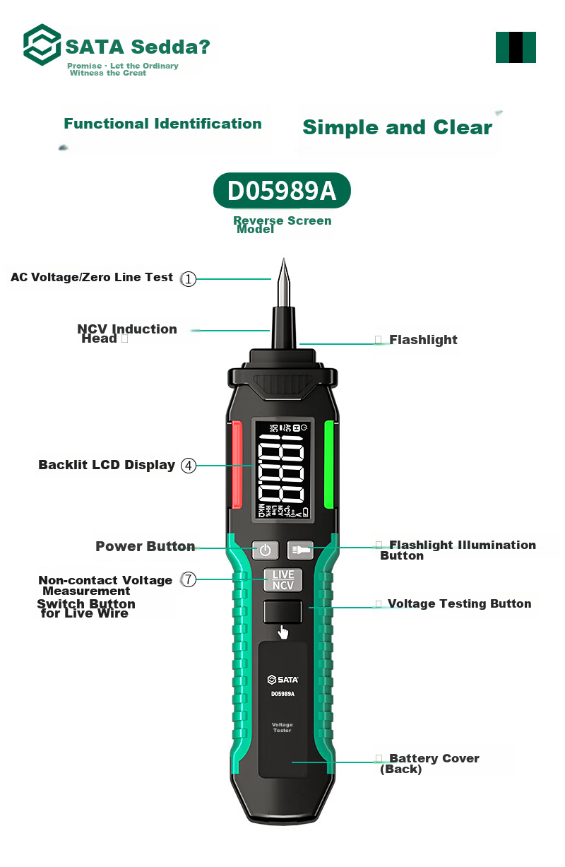 Shida SATA Non-Contact Voltage Tester, Electrician's Intelligent Induction Circuit Detector, High-Precision Voltage Pen D05989A 16