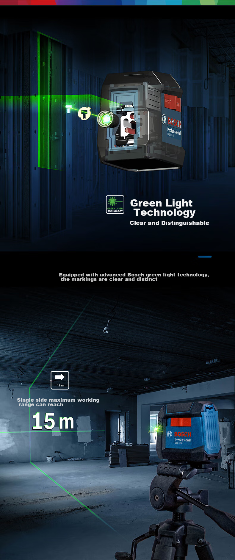 BOSCH High-Precision Green Light 5-Line Leveling Instrument, Laser Level Ruler, Electronic Ruler, GLL 50-15 XG 5
