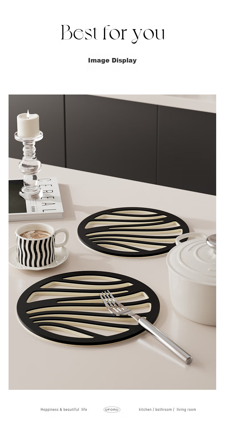 Jingxun Thick Heat-Resistant Mat Double-Layer Anti-Scalding Pad Kitchen Dining Table Bowl Plate Non-Slip Coaster Tea Cup Holder Black And White Spliced 3-Pack Set 8