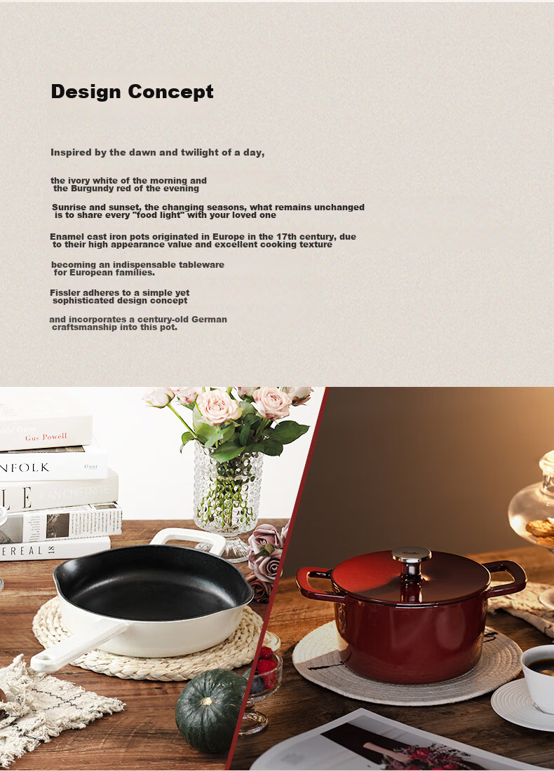 Feishile German Moments Cast Iron Pot, Stew Pot, Small Soup Pot for Home Use, 20 Cm Cast Iron Pot - Burgundy Red 5