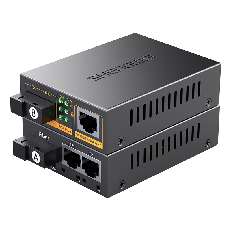 Shengwei Gigabit Single-Mode Single-Fiber Optical Transceiver, Optical-Electrical Converter, 1 Optical 2 Electrical + 1 Optical 1 Electrical Set, SC Interface 3KM Kilometers, One Pair Pack BGH312AB