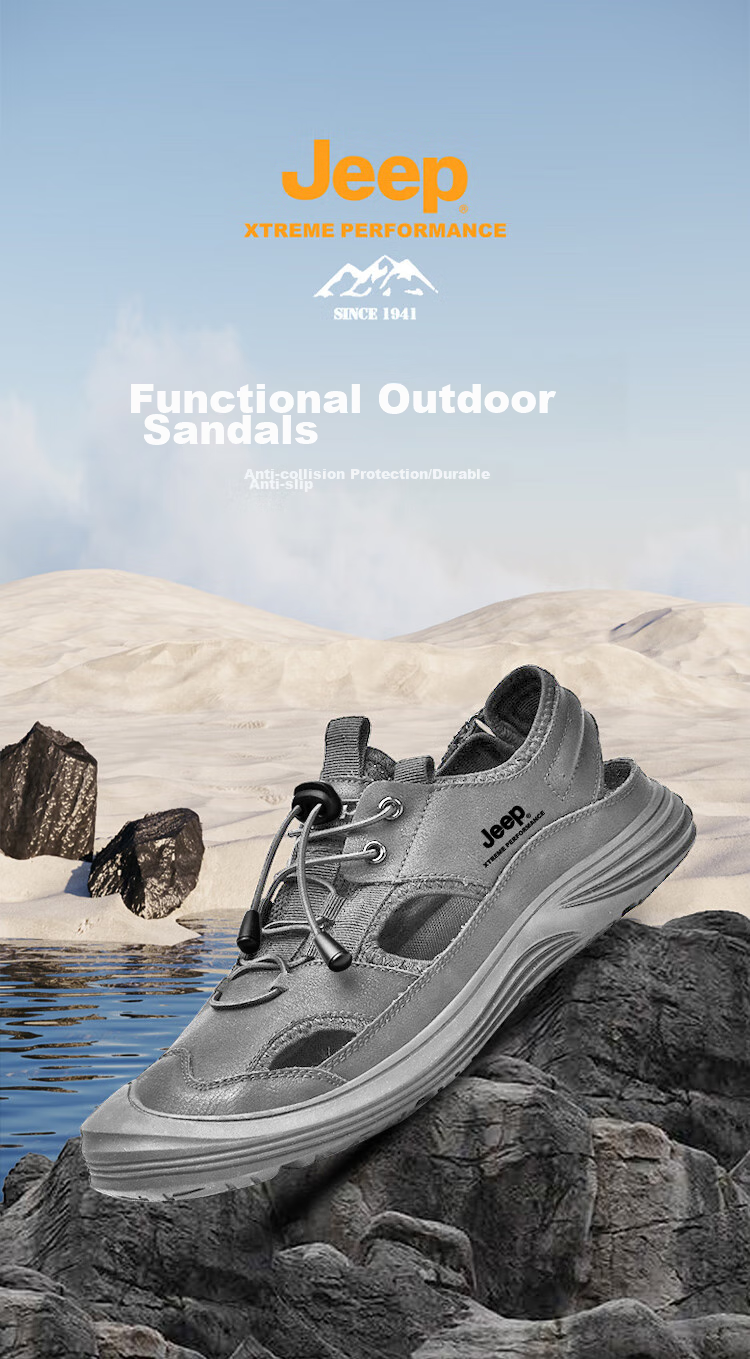 JEEP Men's Sandals, Outdoor Breathable Beach Shoes, Closed-Toe Water Shoes, Non-Slip Wear-Resistant River Tracing Shoes, Sports Casual Shoes 1