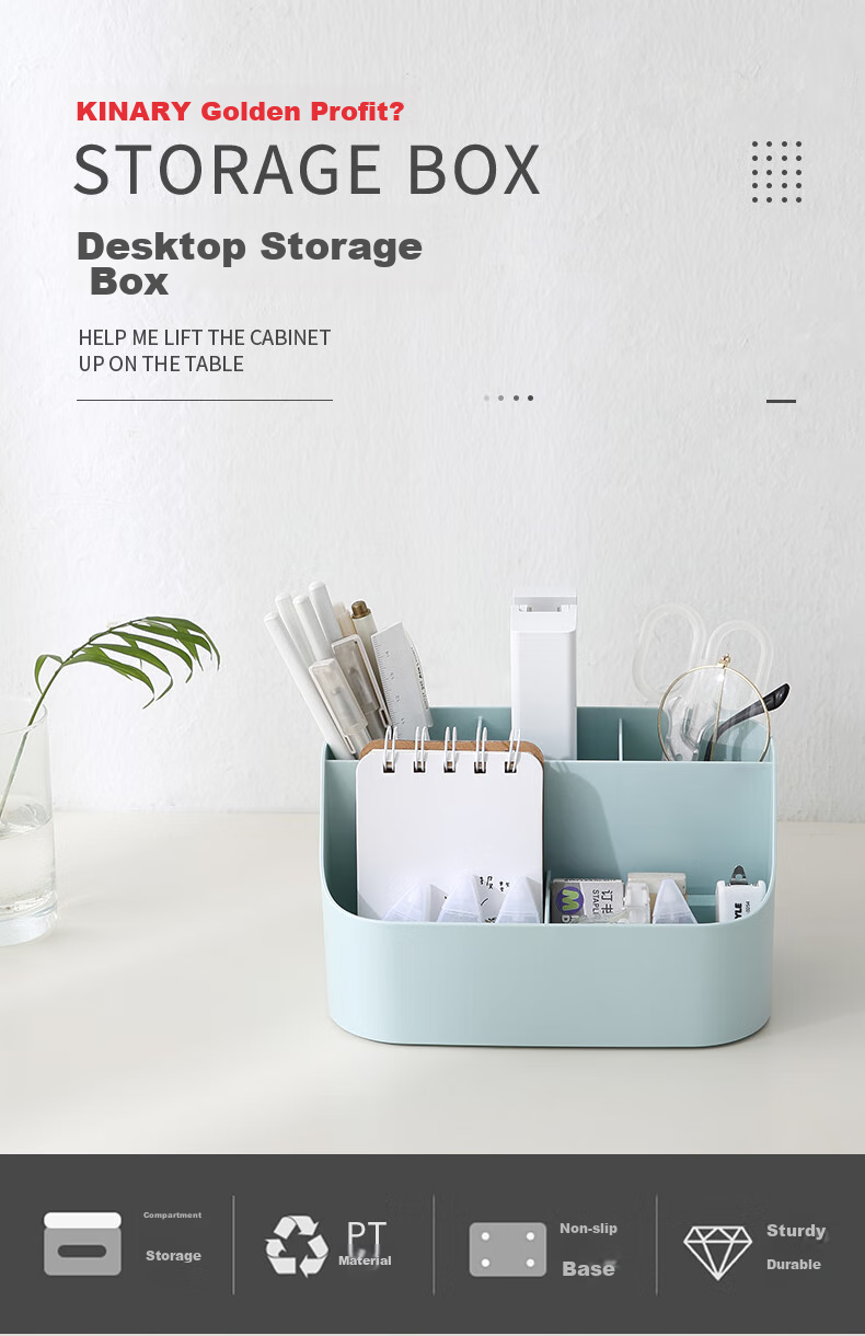 Jindeli 5-Compartment Pen Holder Storage Box, Multifunctional High-Quality Children's School Supplies Desk Organizer, Dorm Office Supplies Pen Container Sorting Storage Box, White SN133 1