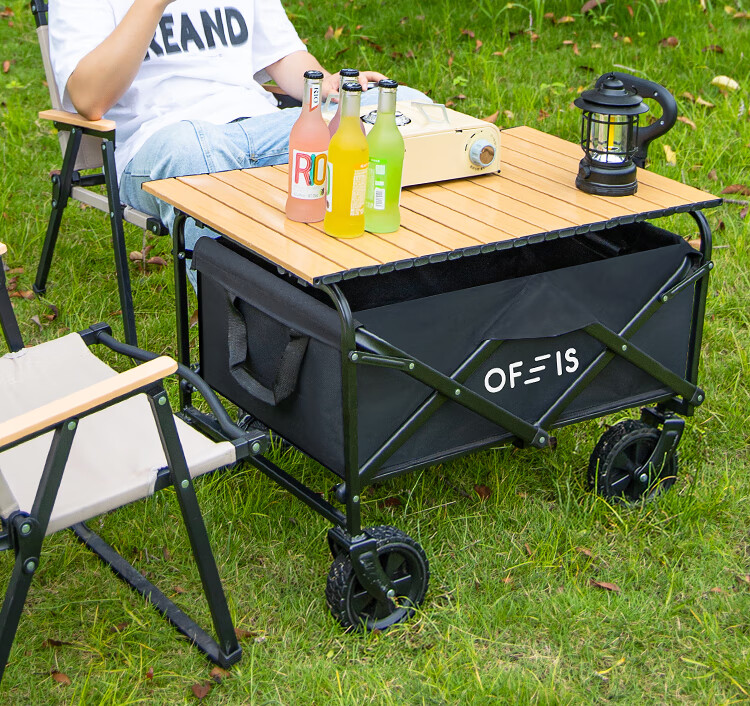 OFEIS Outdoor Folding Camping Cart, Small Trolley, Campsite Cart, Stroller, Grocery Shopping Cart, Pet Cart, Pull-Along Cart with Handle, Express Delivery Cart 4