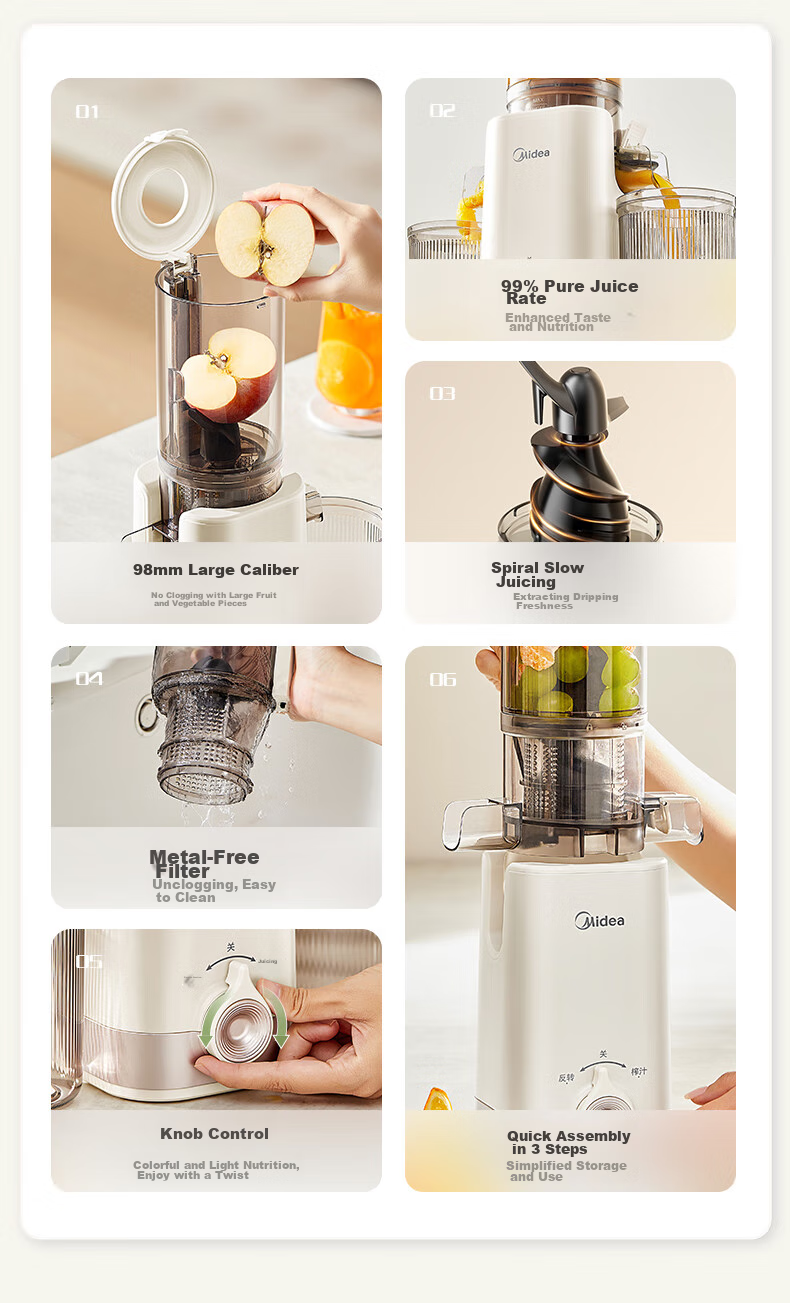 Midea NFC Juicer with Pulp Separation, Fully Automatic Three-Stage Juicing Machine, Multifunctional Home Fruit And Ice Cream Maker MJ-ZZ12W1 4