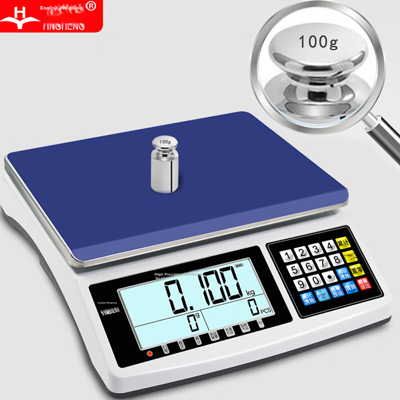 Yingheng High-Precision Electronic Scale, Platform Scale with Precise Counting Function, Weighing Precision Gram Scale, Desktop Scale for Industrial Use, 30kg/1g Capacity