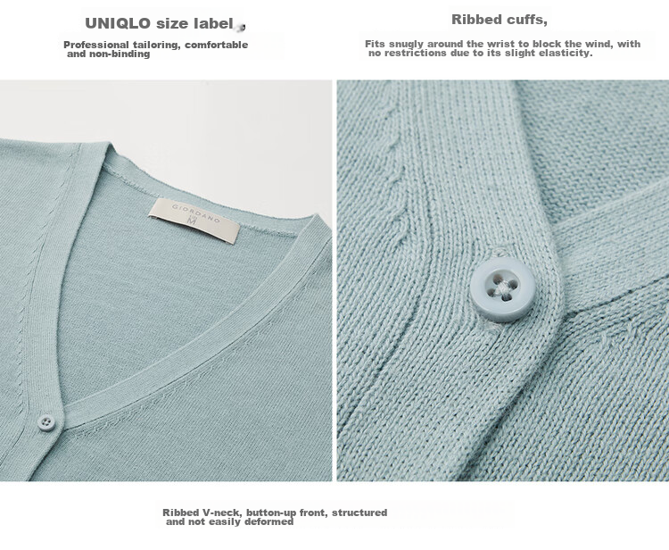 Giordano Knitted Cardigan for Women, Cotton V-Neck Sweater, Women's Outerwear, Solid Color Women's Jacket 05350649 20