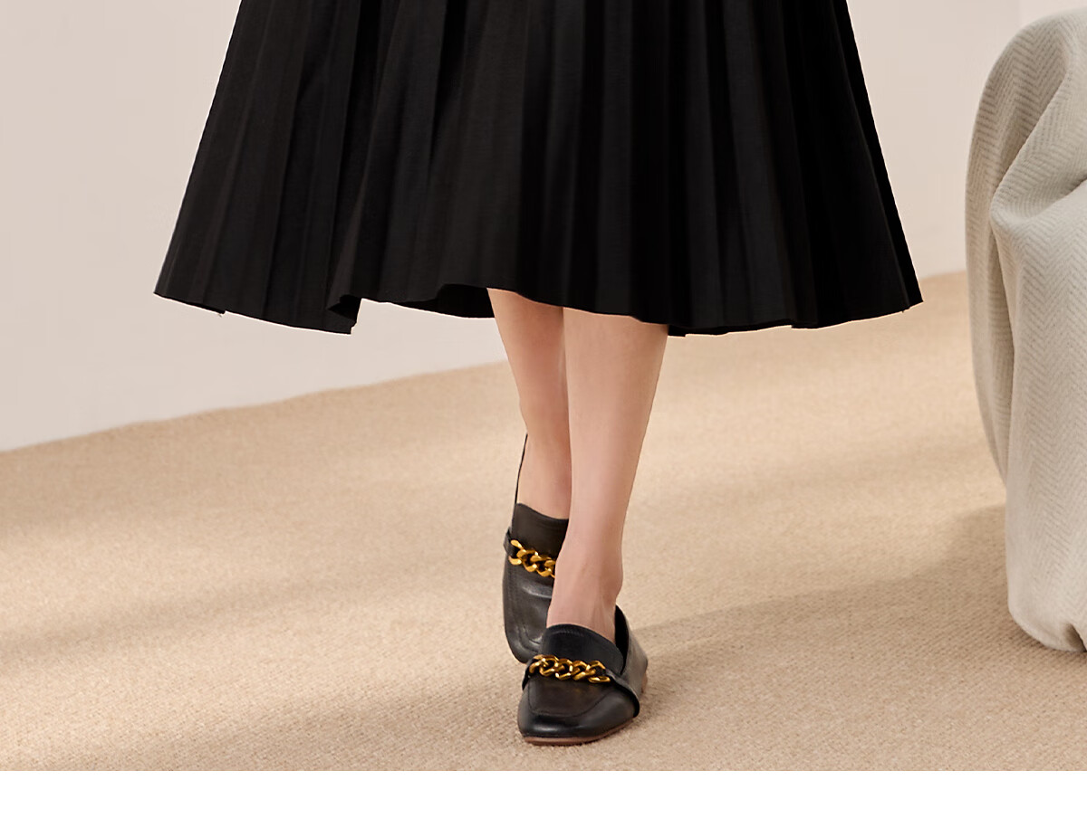 Chushen Spring And Autumn High-Waisted A-Line Midi Skirt for Women, Fashionable Versatile Pleated Skirt S13KB2098 Black 22