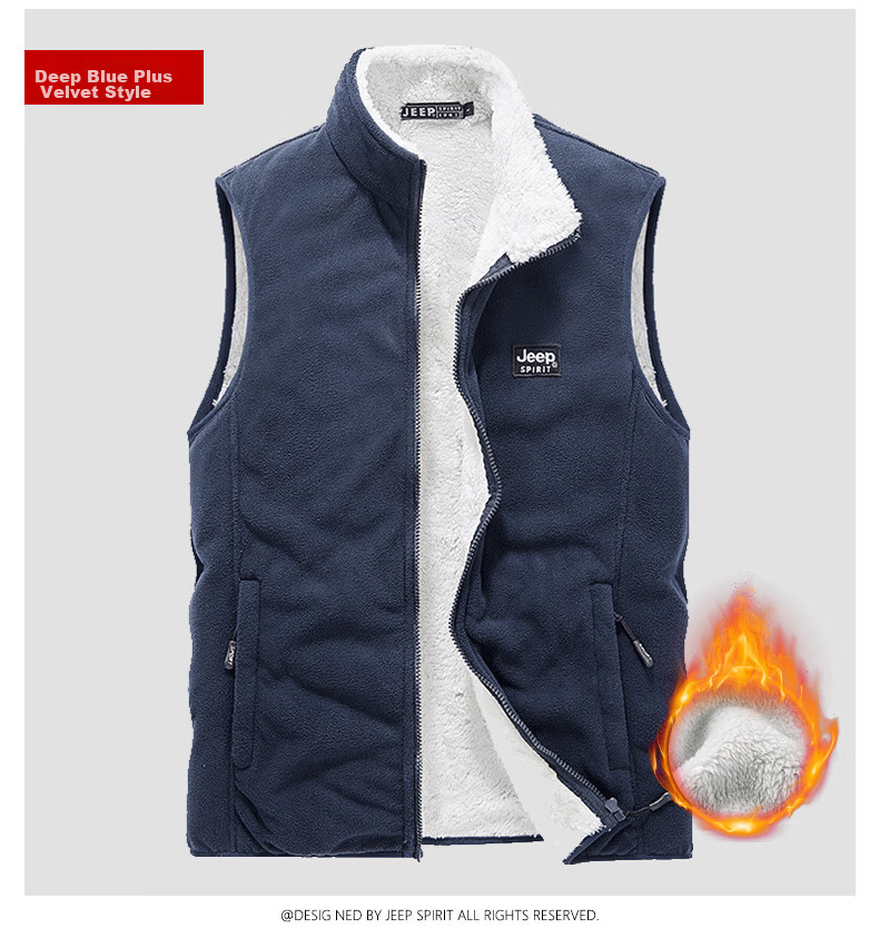 JEEP SPIRIT Men's Fleece Vest, Spring And Autumn Stand-Up Collar Sleeveless Tank Top, Men's Outerwear Jacket, Black, 3XL 13