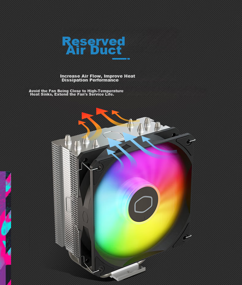CoolerMaster Hyper 510 Down-Pressure Air Cooler All-Black Design Direct Contact 5 Heat Pipes Mini Size ITX Case Compatible Multi-Platform Mounting 3-Year Warranty 7