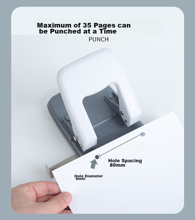 TANGO Office Hole Puncher Can Punch up to 35 Pages with Two Holes, Φ6mm Hole Puncher Binding Machine with Ruler, Office Stationery Supplies 7