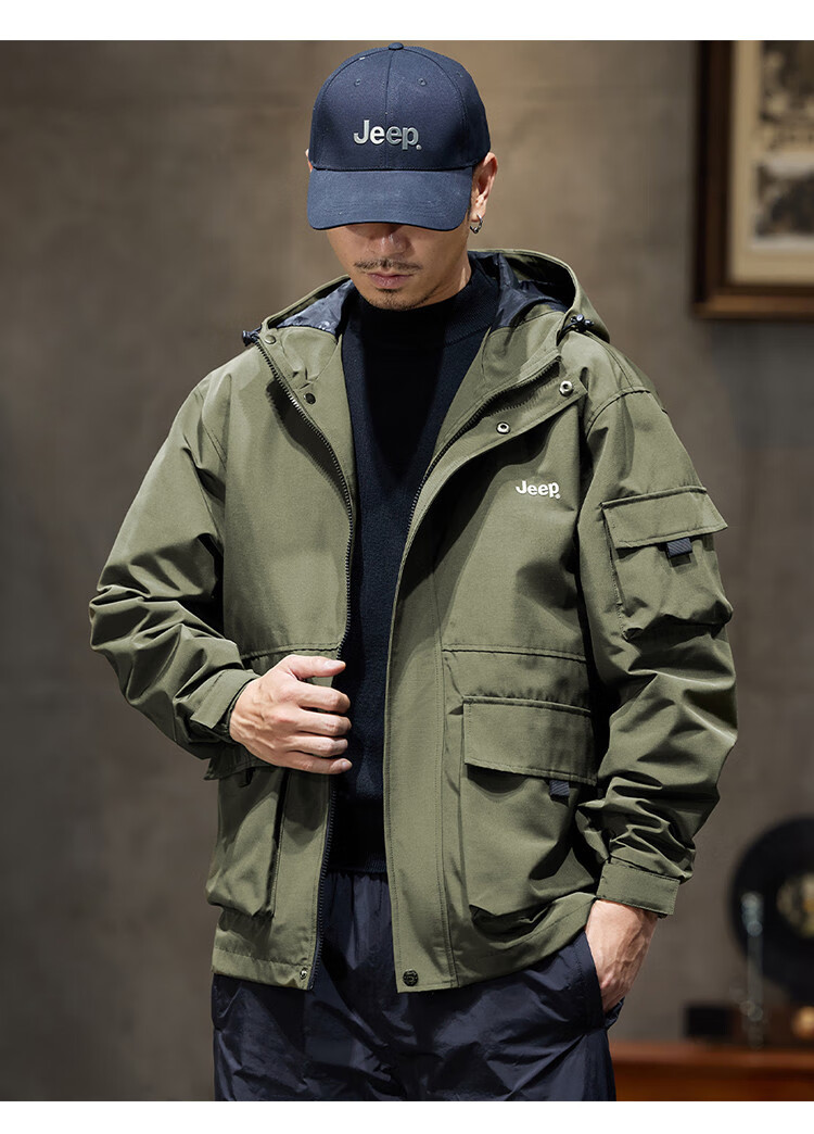 JEEP 2026 Outdoor Mountain-Style Spring And Autumn Men's Sports Jacket, Loose-Fitting Hooded Cardigan Coat for Me 13