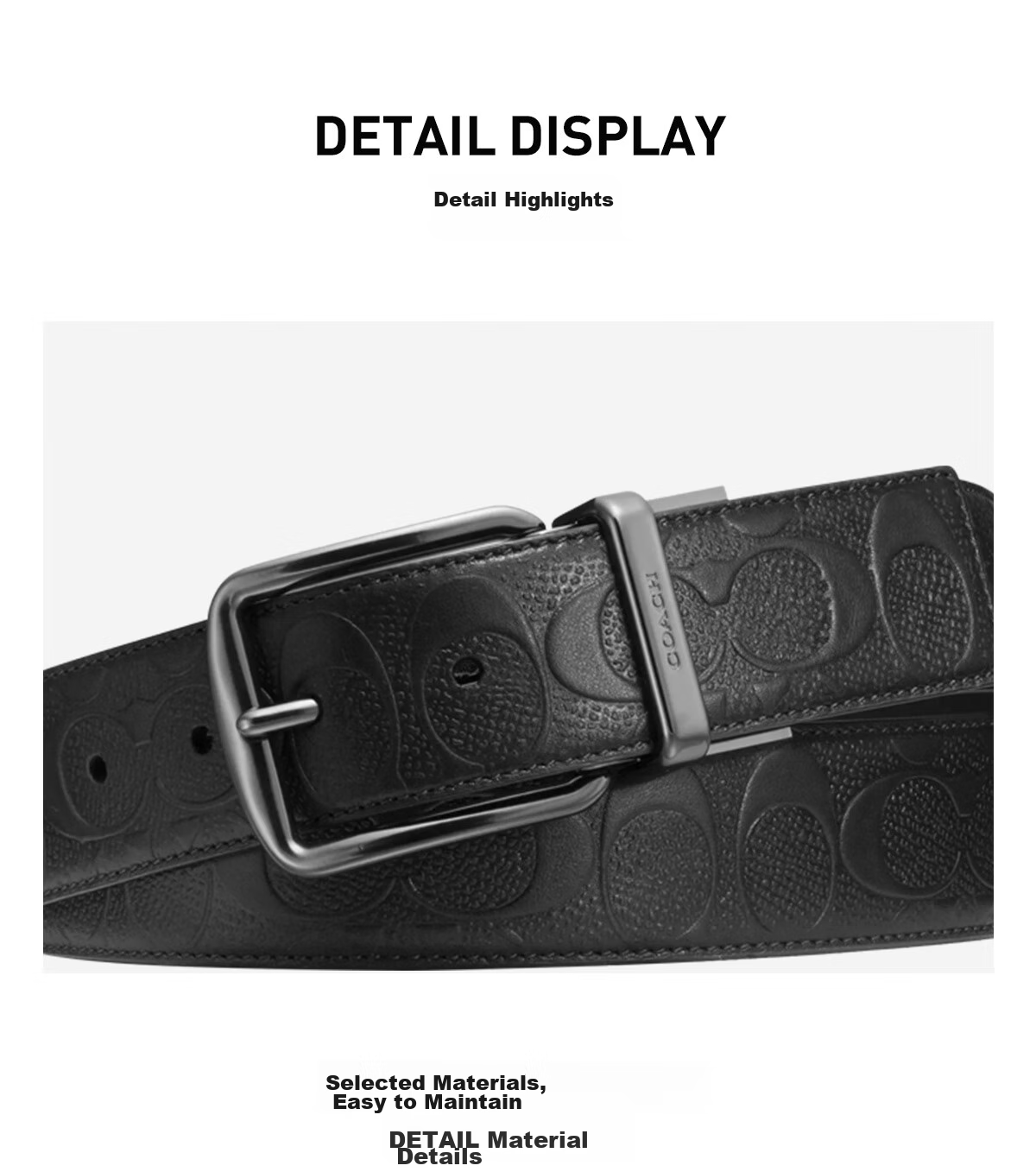 COACH [Brand Direct Supply], Men's HARNESS Pin Buckle Belt, Black CQ024, New Year Gift 5