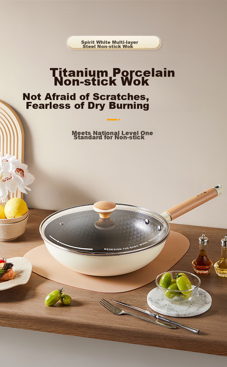 COOKER KING Non-Stick Wok, Household Titanium Frying Pan, Stainless Steel Wok, Induction Cooker Titanium Pan, 32cm 3