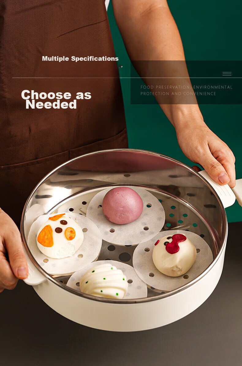 MEIJINJIA Steamer Paper, 30cm*100 Sheets, Disposable Food-Grade Paper for Buns And Steamed Buns, Non-Stick Household Steamer Liner Paper, Round Shape 11