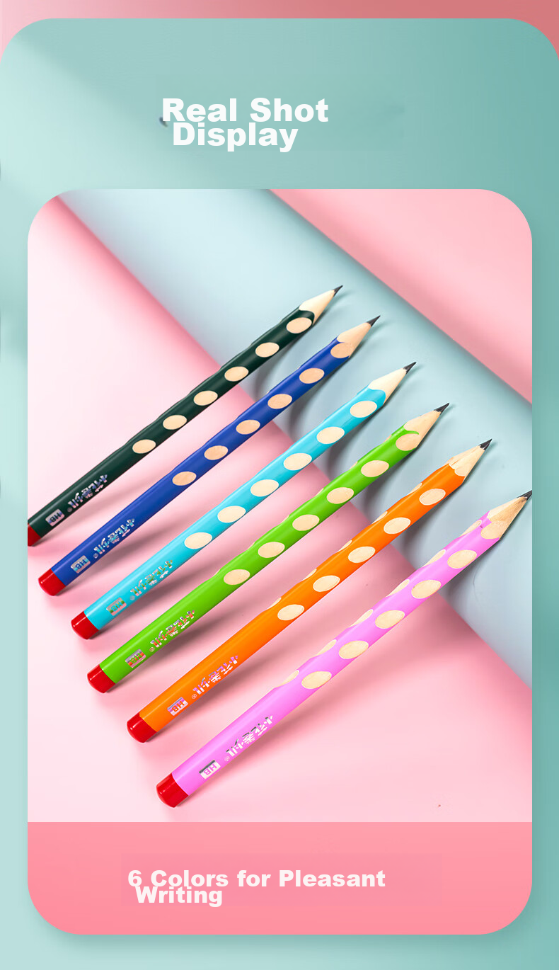 Huaxiawanjuan HB Thick Barrel Perforated Pencil for First And Second Grade Students, Correct Posture Pencil, Thickened Colorful Triangular Three-Sided Non-Toxic Pencil for Elementary School And Kindergarten, Cartoon Box Packaging 7