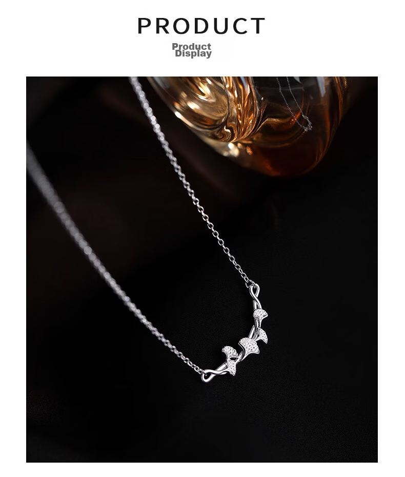Dijing 999 Sterling Silver Necklace for Women, 2026 New Style, Luxurious High-End Pendant, Ginkgo Leaf Collarbone Chain, Birthday Gift 12