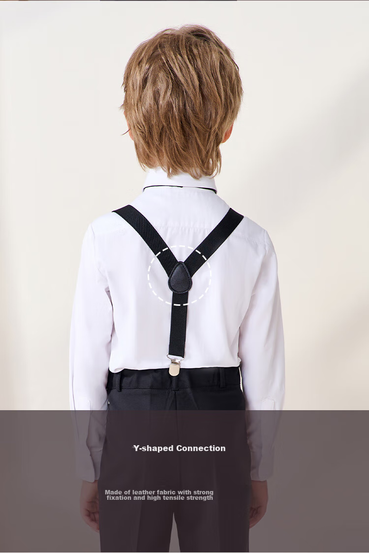 ROMON Children's Formal Wear, Holiday Performance Outfit, Boys' Graduation Host Long-Sleeve Long Pants Suspender Suit, Black, Size 150 12