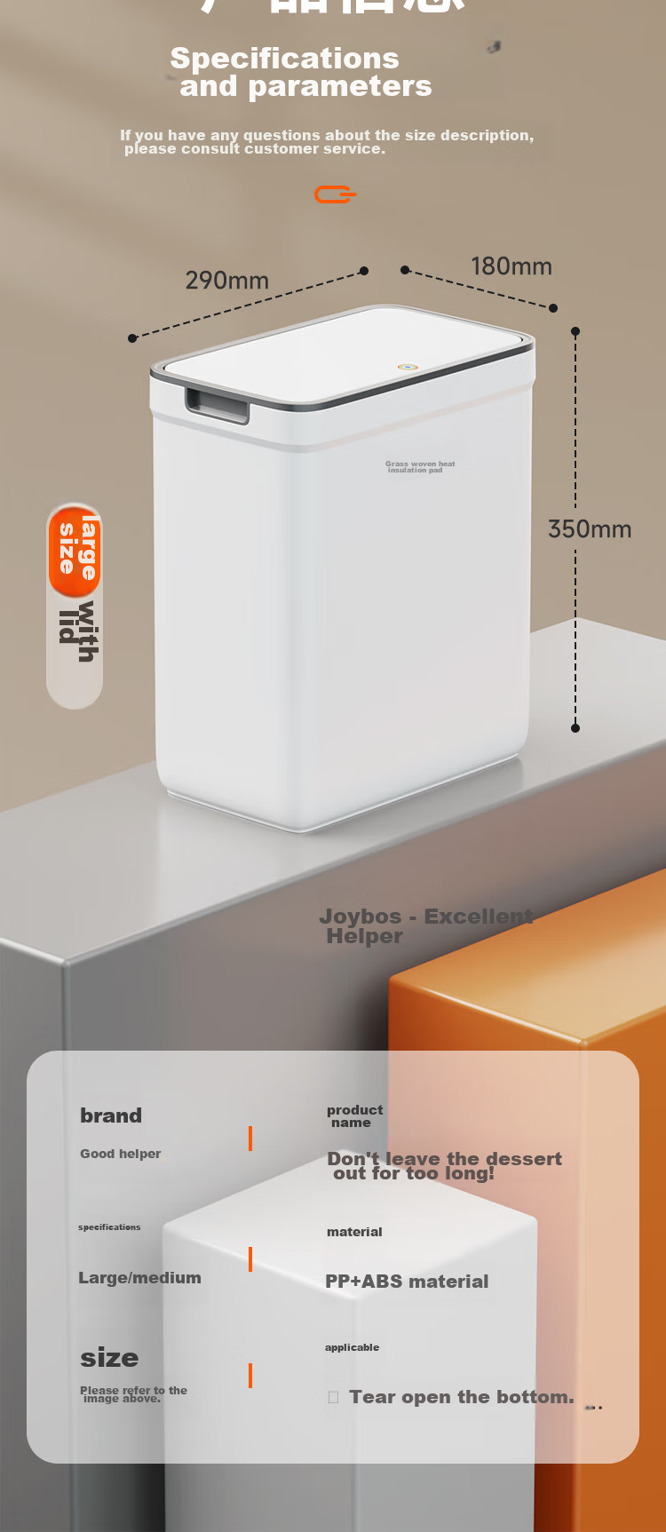 Jiabangshou Bathroom Toilet Push-Lid Trash Can, 15.1L Narrow Gap Garbage Bin, Large Size, for Kitchen, Bedroom, Living Room, Home Use, Popular Trendy Bi 17