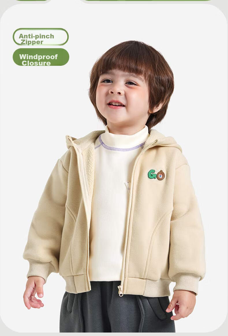 Ciciibear [One-Piece Fleece] Boys' Fleece-Lined Jacket, Children's New Style Baby Hoodie, Autumn And Winter Outdoor Warm Outerwear 6