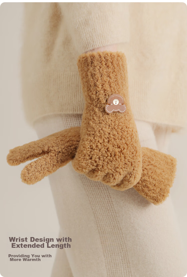 JIUMU Tuscany Wool Warm Gloves for Women, Winter Thickened Cold-Proof Knitted Woolen Gloves 6