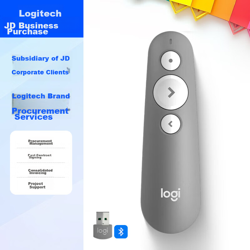 Logitech R500 Enterprise-Grade Upgraded Wireless Presenter R500S Laser Pointer PPT Page-Turning Pen for Business Office Use, Compatible with Mac iOS, Gray