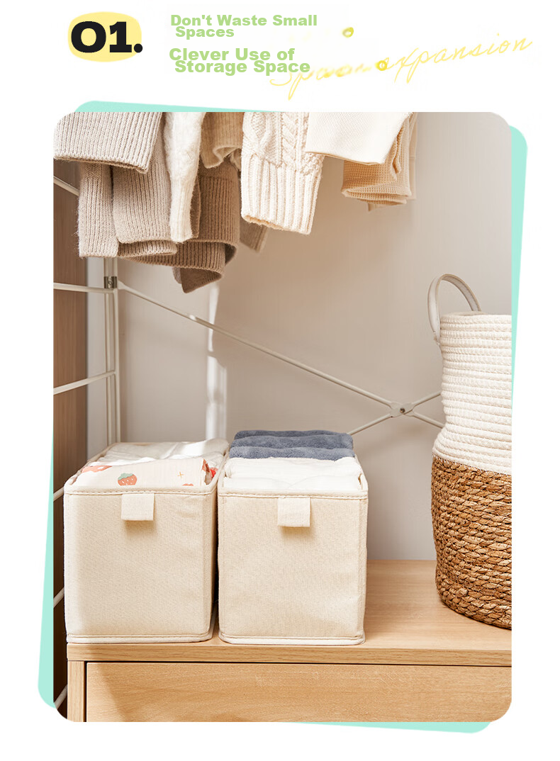 Jicang Fabric Wardrobe Storage Box, Clothes Organizer for Home Use, Layered Storage Container, Large Size 10.2L 5