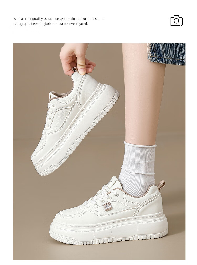 ZHR White Sneakers for Women with Height Increase, Thick Soles, Versatile, Simple, Casual Shoes, Fashionable Lightweight Women's Shoes KE17 Beige 35 7