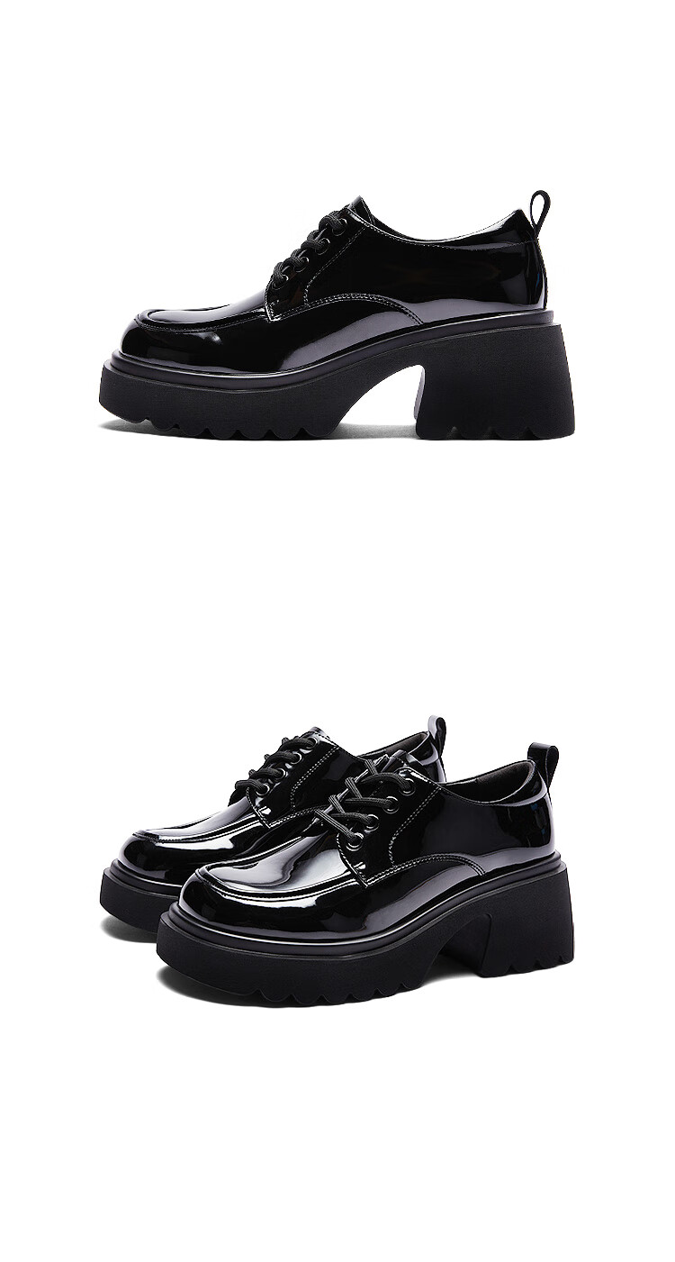 DAPHNE Thick-Soled Loafers for Women, Comfortable Versatile Shoes to Match Dresses, British Style Leather Shoes for Women, Glossy Black, Size 37 17