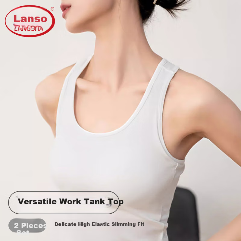 LangSha Women's Tank Top, Summer Camisole for Outer Wear, Wide Shoulder, Slimming, Fitted, Workwear, Plus Size, Inner Wear, Sleeveless Undershirt, Black And White