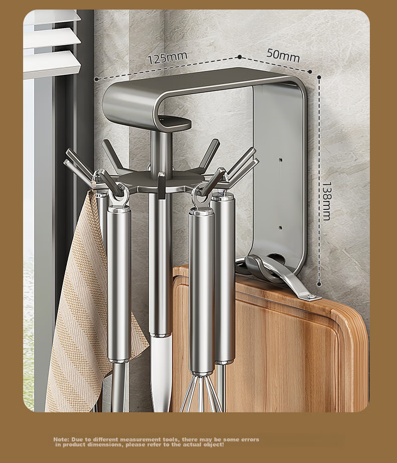 Jiadu Kitchen Rotating Hooks, Multifunctional Wall-Mounted Storage Rack, Utensil Organizer, Spoon And Spatula Hanger, No Drilling Required Shelf 10