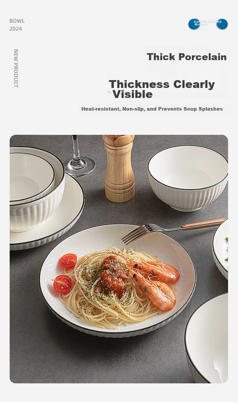 Qiannianlianmu 8-Inch Ceramic Dinner Plate, Deep Dish, Chinese-Style Household White Porcelain Plate, Microwave Safe, TCP0021 7
