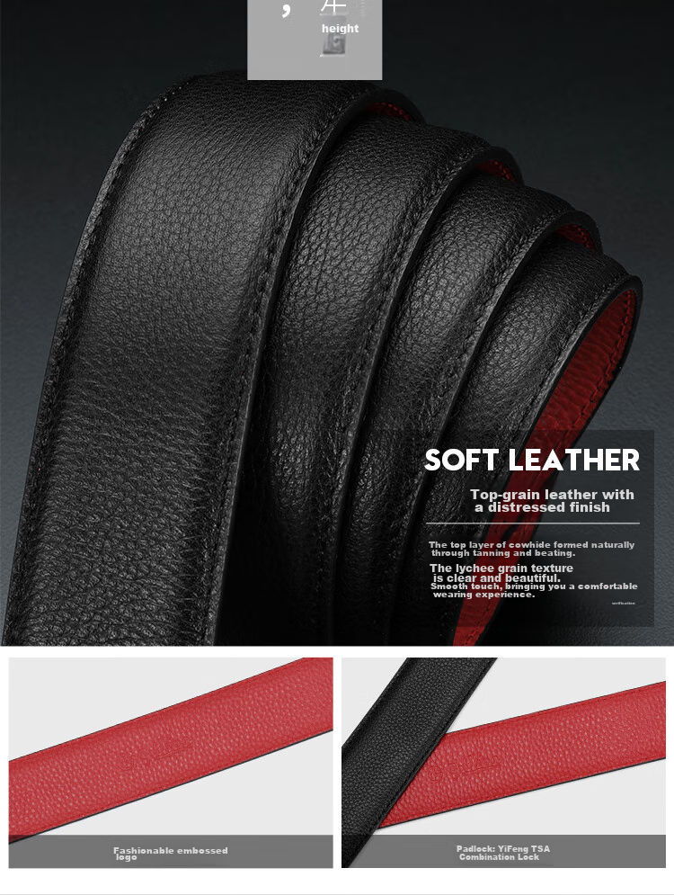 Goldlion Men's Belt, Top-Grain Leather, Automatic Buckle, Red Waistband Gift Box, Zodiac Year Trouser Belt, Birthday Gift 10