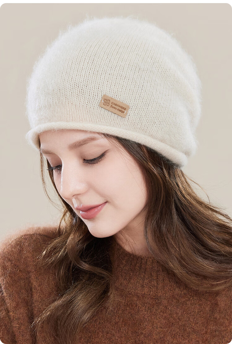 JIUMU Pure Cashmere Warm Knitted Beanie Hat, Cold-Proof Cap for Autumn And Winter, Slouchy Hat, Outdoor Winter Cap, Cold-Resistant Hat for Wome 13