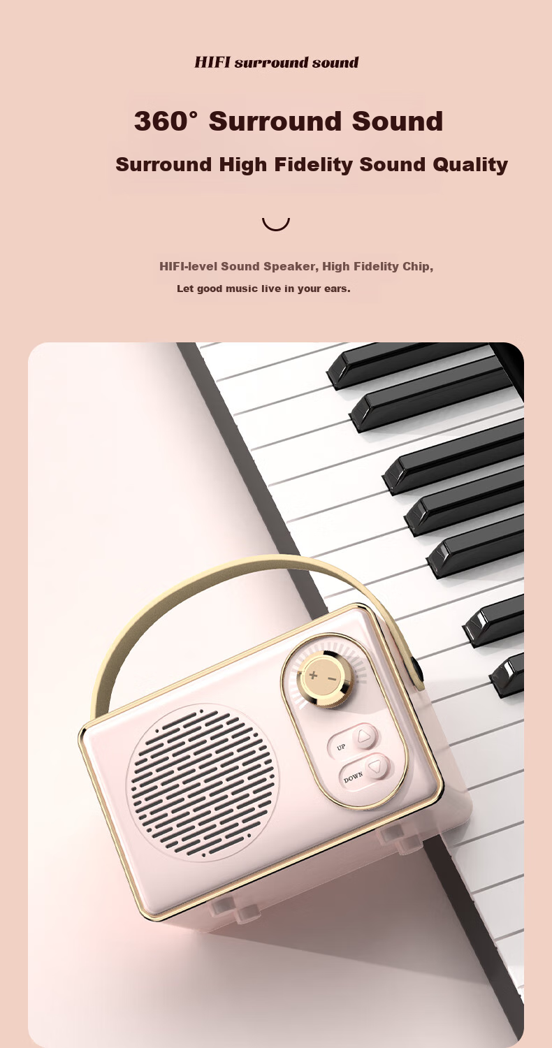 Weizhi Wireless Portable Bluetooth Speaker, Cute Retro Mini Sound System for Home Use, Metal Subwoofer DZ-004 White 4