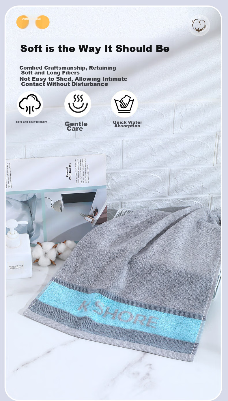 KING SHORE Pure Cotton Towel, Xinjiang Long-Staple Cotton Class A All-Cotton Adult Sports Men's Absorbent Face Towel, Pack of Two 6