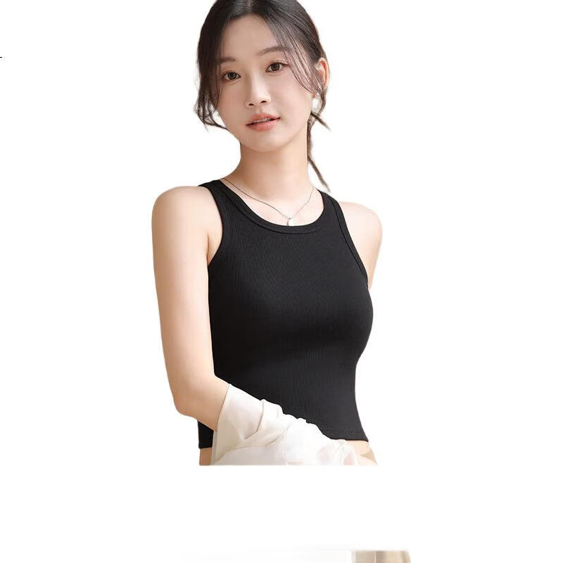 MiiOW Women's Camisole Tank Top with Built-In Bra Pads, Sleeveless Undershirt for Layering Or Outerwear, Solid Color Top, Black, XL
